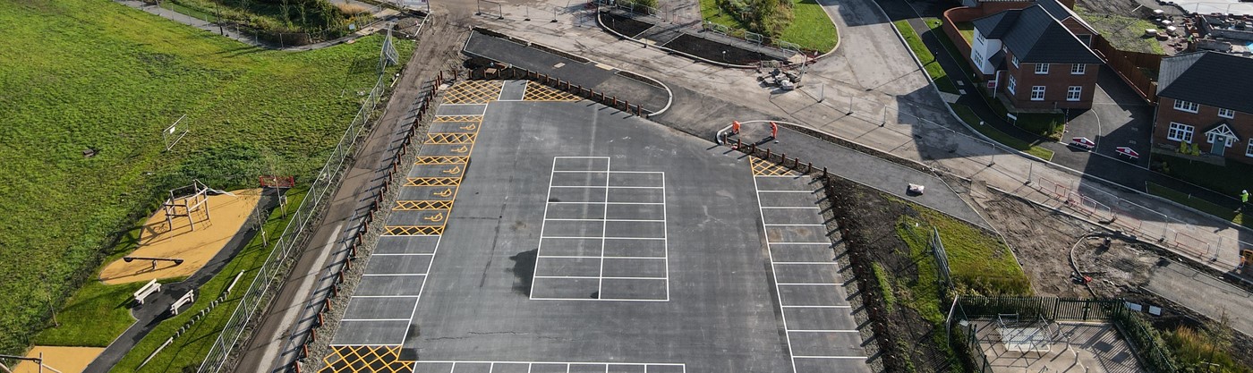 Completed Boulevard Landscaping and Sports pitch Car Park at Woodford Garden Village